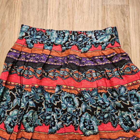 Vtg Patterned Midi Skirt Women M Multicolor Floral Wearable Art Boho 90s Teacher - Picture 2 of 10